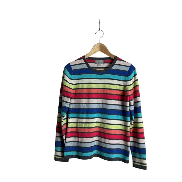 Pure Collection Size 8/10 100% Cashmere Striped Sweater Classic Preppy Ultrasoft - Picture 1 of 8